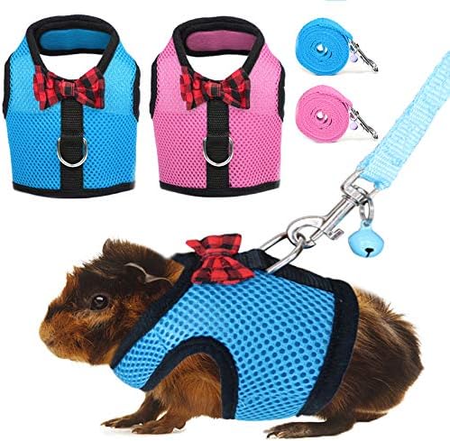 Animal Harness and Leash, 2pcs Ferret Harness No Pull Mesh Pink Blue,S