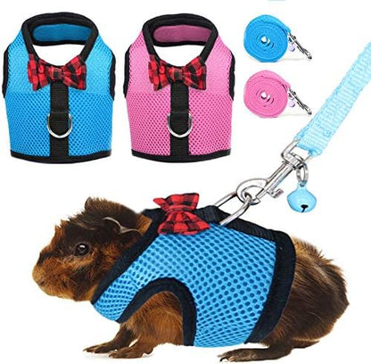 Animal Harness and Leash, 2pcs Ferret Harness No Pull Mesh Pink Blue,S