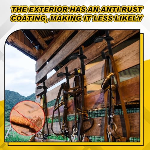 Hicarer Horse Bridle Rack Wall Mount Black Metal Bridle Holder with Hook and Screws Bracket for Horse Barn Tack Room Stall Storage Derby Day Supplies