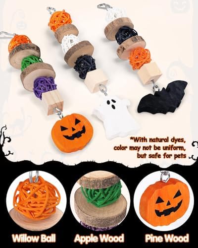 Xylolfsty 3PCS Chinchilla Toys Guinea Pig Bunny Rabbit Chew Toys Teeth Care Grinding Accessories for Small Animals Dwarf Pet Rat Cage Hanging Halloween-Themed