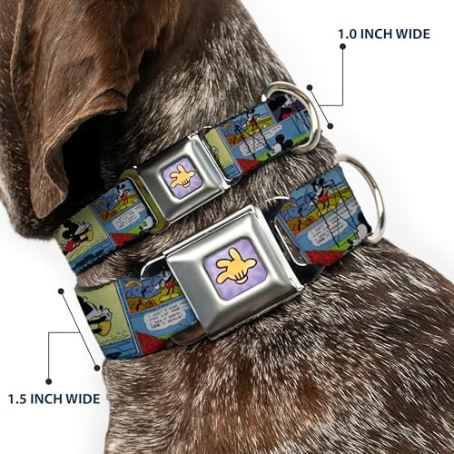 Buckle-Down Seatbelt Buckle Dog Collar - Mickey & Minnie Comic Strip - 1" Wide - Fits 9-15" Neck - Small