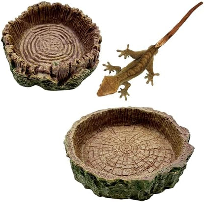 2 Pack Small Reptile Food Bowls, Reptile Feeding Terrarium Bowls for Bearded Dragon Lizard Frog Gecko Tortoise Hermit Crab Snail (Brown B)