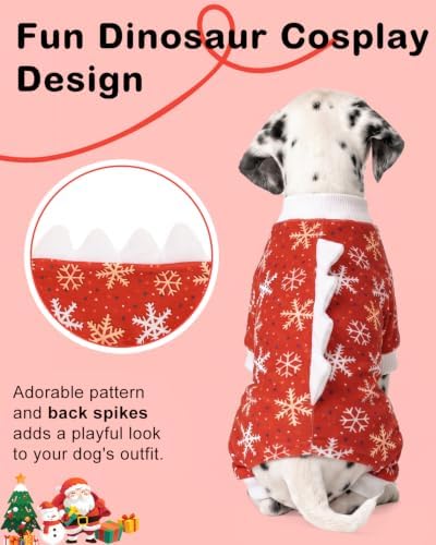 CuteBone Dinosaur Costume Halloween Christmas Dog Pajamas, Stretchy Spandex Crystal Velvet Sleepwear Coat for Small Dogs, Soft & Warm Pet Outfit Clothes for Cold Weather, Cozy Pullover Design COSP29M