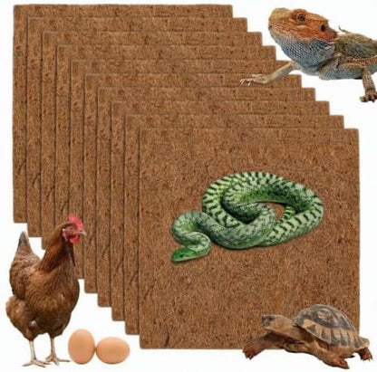 10Pcs Reptile Carpet Mat Chicken Coop Floor Liner Nesting Mat Natural Coconut Fiber Pet Mat Substrate Liner Terrarium Planter Liner for Lizard Turtle Snake Gecko Bearded Dragon Tortoise 12*12"