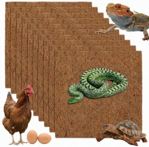10Pcs Reptile Carpet Mat Chicken Coop Floor Liner Nesting Mat Natural Coconut Fiber Pet Mat Substrate Liner Terrarium Planter Liner for Lizard Turtle Snake Gecko Bearded Dragon Tortoise 12*12"