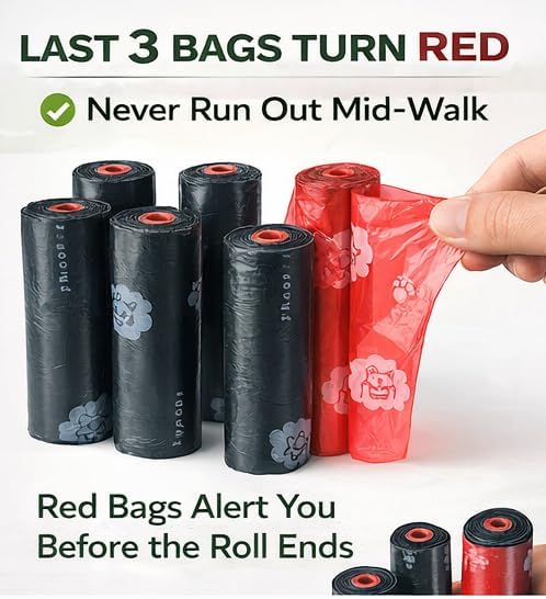 Eco-friendly Dog Poop Bags, 360 Leak-Proof Waste Bags (24 Rolls x 15 Bags) with Red End-of-Roll Indicator, Thick, Durable & Unscented Pet Waste Bags - Scarab Alley