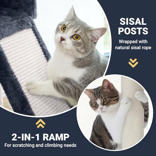 Allewie 82 Inches Large Cat Tree/House/XXL Tall Cat Towers for Big Feline/Scratching Post/Multi-Level Large Kitty Climbing Tree with Condo/Smokey Grey