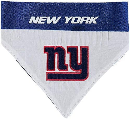 NFL DOG BANDANA - NEW YORK GIANTS REVERSIBLE PET BANDANA. 2 Sided Sports Bandana with a PREMIUM Embroidery TEAM LOGO, Large/X-Large. - 2 Sizes & 32 NFL Teams available
