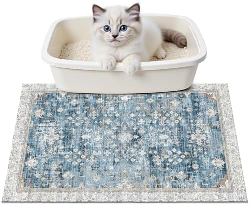 Cat Litter Mat Litter Trapping Mat, 24"x15" Waterproof Urine Proof Litter Box Mat Catcher Mat Non-Slip Washable for Kitty Kitten, Blue