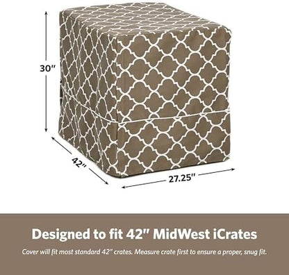 Midwest Homes for Pets Large Dog Crate Cover with Teflon Fabric Protector, Poly-Cotton Privacy Kennel Cover Fits Most 42-inch Crates, Brown Designer Print, Washable, Reduces Barking, CVR42T-BR