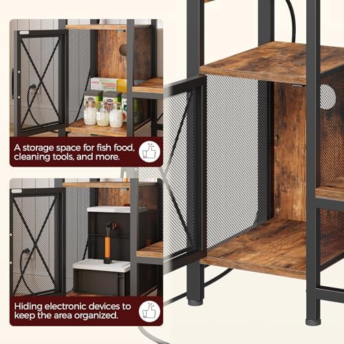 MAHANCRIS 20-37 Gallon Fish Tank Stand, Aquarium Stand with Power Outlet and Storage Cabinet, Heavy Duty Tank Stand Suitable for Turtle Tank, Reptile Terrarium, for Home Office, Rustic Brown FTHR40E01