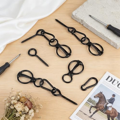 BENECREAT 4 Sets Black Horse Tie Ring, Alloy Horse Tack and Supplies, Horses Restraint Ring with Eye Bolt and Snaps Saddle for Stables Barn Carriages Outdoor Pasture Trail Show Grounds Feeding Area
