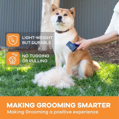 Deshedding Dog Brush for Short/Medium Hair (Small,Blue) – Gentle Deshedding Tool for Dogs & Cats – Reduces Shedding, Without damaging Topcoat. Removes Loose Fur & Dead Undercoat.