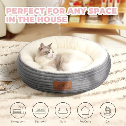 Zerbuger 23in Light Grey Round Dog Bed Sofa for Dogs Cats, Machine Washable