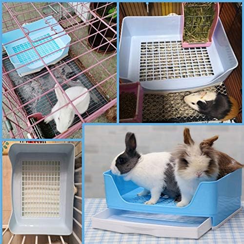PINVNBY Plastic Rabbit Litter Box with Drawer,Large Bunny Litter Pan(Blue)