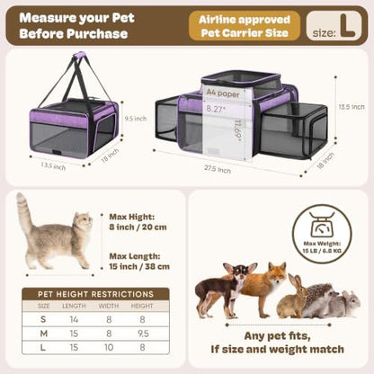 Top and 2 Sides Expandable Cat Carrier 18x13.5x9.5 TSA Airline Approved