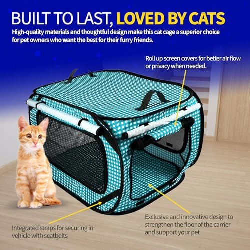 Pet Fit For Life Extra Large Cat Carrier for Travel - Teal Checkers