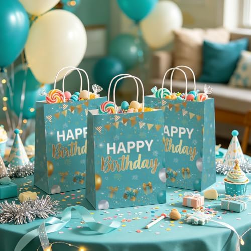 16Pcs Teal and Gold Birthday Party Favor Bags Turquoise Candy Goodie Bag