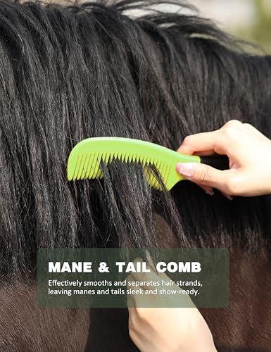 Shinewell Horse Grooming Kit, Complete Horse Brush Set, Equine Grooming Tools for Shedding & Daily Care Green