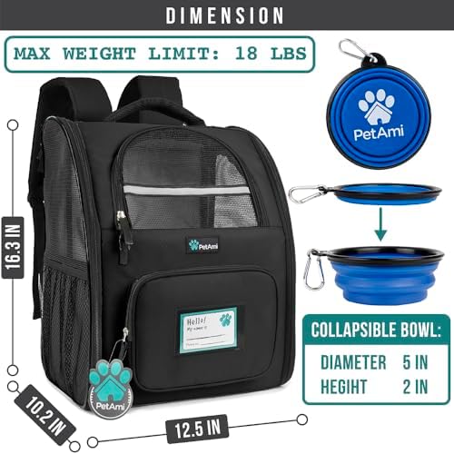 PetAmi Dog Backpack Carrier Airline Approved Cat Pet Puppy Bag, Black