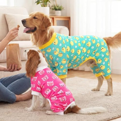 XPUDAC 4 Pieces Dog Pajamas for Small Dogs Pjs Clothes Puppy Onesies for Doggie Duck Shirts Sleeper for Pet Cats Jammies-XL