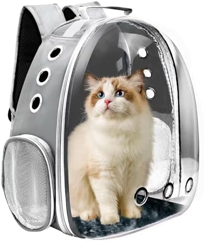 Cat Backpack Carrier, Pet Cat Carrier with Ventilated Design for Carrying Puppy Cats, Pet Carrier Backpack for Traveling/Hiking/Camping/Outdoors Airline Approved Travel Carrier(Grey)