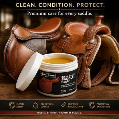 EQUI - CARE: Clean & Care Saddle Soap, Glycerin-Based soap with Added Moisturizers Designed to Clean and Condition Leather. Keep Your Leather tack and Equipment in top Condition.