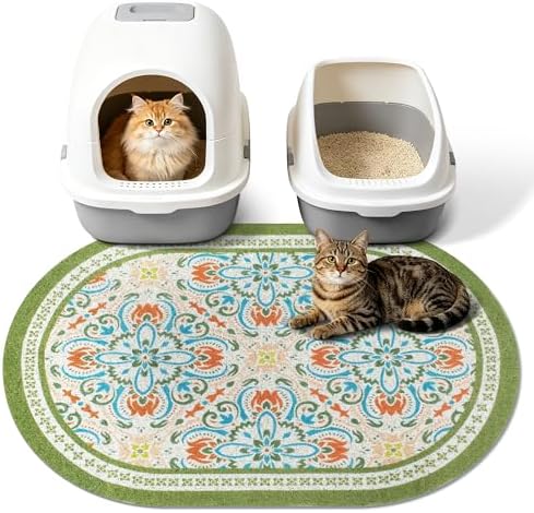 Cat Litter Mat, 33"x22" High Density PVC Litter Trapping Mat, Non-Slip, Waterproof & Urine-Proof Litters Catcher Mats, Keep Floor Clean, Soft on Kitten Paws, Cat Essentials Bean Green