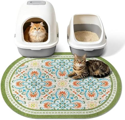 Cat Litter Mat, 33"x22" High Density PVC Litter Trapping Mat, Non-Slip, Waterproof & Urine-Proof Litters Catcher Mats, Keep Floor Clean, Soft on Kitten Paws, Cat Essentials Bean Green