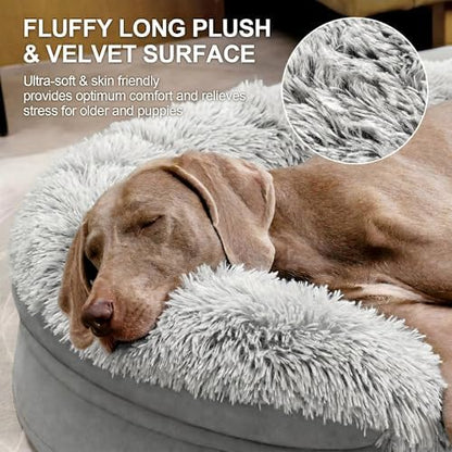 iweepet Fluffy Calming Orthopedic Dog Beds for Large & Extra Large Dogs, Supportive Dog Sofa Bed with 3.7 inch 28D Egg-Crate Foam, Removable Washable Plush Cover, Waterproof Lining,44’’,Grey