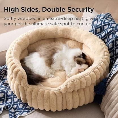 Bedsure ComfyFleece™ Washable Cute Large Cat Bed,Soft Round Puppy Bed,23in