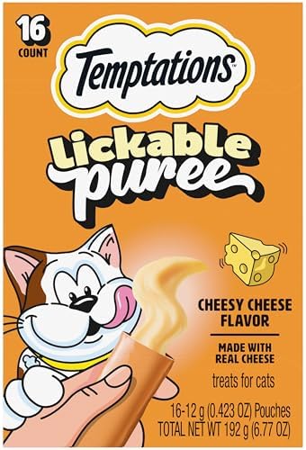 Temptations Creamy Puree Lickable Cat Treats, Cheese, 16 Count