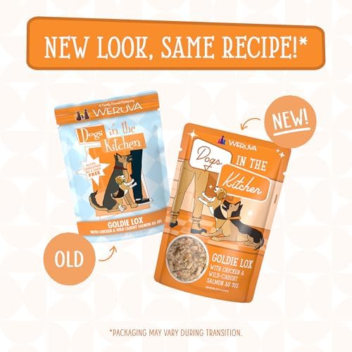 Weruva Dogs in The Kitchen, Goldie Lox with Chicken & Wild-Caught Salmon Wet Dog Food, 2.8oz Pouch (Pack of 12)