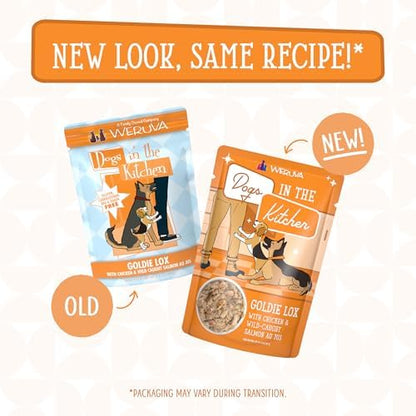 Weruva Dogs in The Kitchen, Goldie Lox with Chicken & Wild-Caught Salmon Wet Dog Food, 2.8oz Pouch (Pack of 12)
