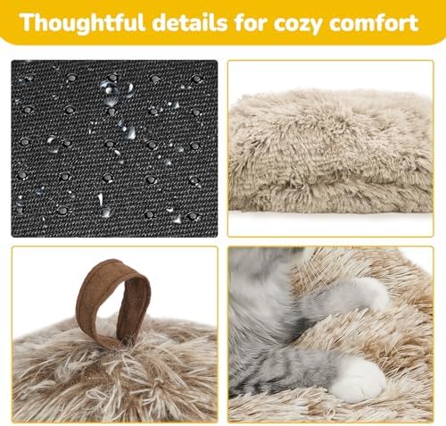 CATISM Cat Bed, Cat Cave for Indoor Cats, Soft Cat Dome, Self-Warming 2 in 1 Foldable Pet Cat House with Washable Cushioned Pillow Calming Fluffy Dog Beds for Small Dogs with Anti-Slip Bottom Brown L