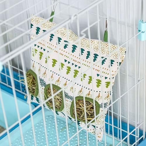 Lesnala 2 Pcs Canvas Hanging Bunny Hay Feeder Bags 3 Holes 2 Styles