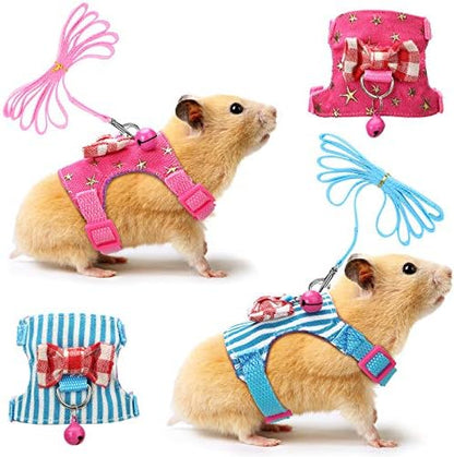 SATINIOR 2 Pieces Small Hamster Harness and Leash Set,M,Pink, Blue