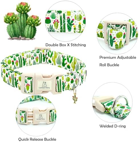 Lionheart glory Dog Collar Green Cactus Print Collar for Small Dogs Spring Summer Female or Male Collars Pets Gift Adjustable Heavy-Duty Cute Pet Collars
