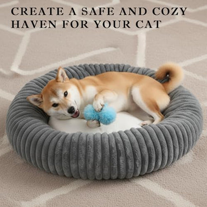 Short Plush Dog Bed Donut, Ultra-Soft & Machine Washable Dog Beds, Durable Round Calming Pet Bed for Cats and Small, Medium, Large Dogs (Dark Grey, Large)