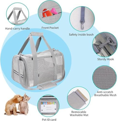 Cat Carrier Pet Carriers Airline Approved for Small Dogs Kitten Carriers for Small Medium Cats Under 15lb, Collapsible Soft Sided TSA Approved Travel Carrier, Pink