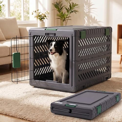 Collapsible Dog Crate for Large/Medium Dogs - 36" L Foldable Dog Cage No-Tool Assembly, Travel Dog Crate with 2 Wheels - Easy to Carry, Space-Saving, Indoor Outdoor Use,Dark Grey 36.4”L*22.84”W*25.8”H
