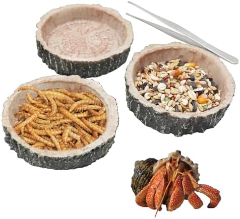 3 Pack Reptile Water Dish Food Bowls, Hermit Crab Food Dish with Feeding Tongs, Bearded Dragon Water Bowl, Suitable for Hermit Crab Lizard Gecko Tortoise Turtle Frog Leopard Crested Gecko