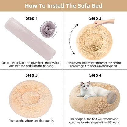 Nisrada Cat Beds for Indoor Cats,20 Inch Dog Bed for Small Melium Large Dogs, Washable-Round Pet Bed for Puppy and Kitten with Slip-Resistant Bottom