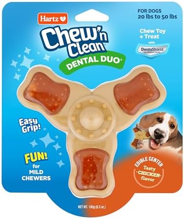 Hartz Chew ‘n Clean Chew Toy and Treat in One Chicken Flavored Tri-Point Dog Toy, Medium