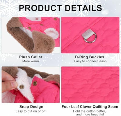 BEAUTYZOO Warm Dog Puffer Jacket Vest, Dog Winter Coat with Harness, Rose L