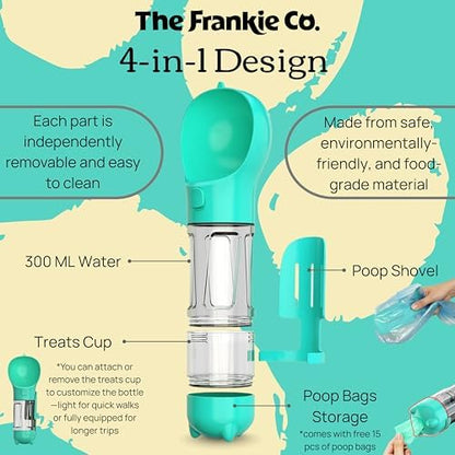 4 in 1 Dog Water Bottle Portable, Leakproof Travel Pet Water Bottle 10oz