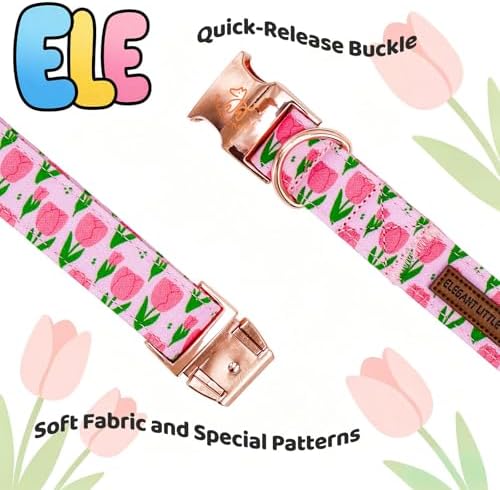 Elegant little tail Dog Collar with Flower, Pink Flower Girl Pet Collars for Female Dogs Floral Pet Adjustable Puppy Collars with Flowers for Small Medium Large Dogs