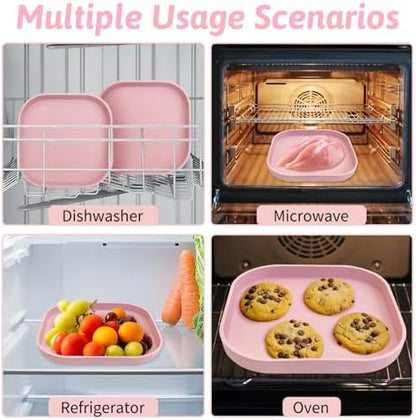 Fhiny 2PCS Silicone Cat Bowls Set 5.9 x 5.9 in Shallow Dog Dish Whisker Friendly Cat Food Plate for Dry & Wet Food Dishwasher Safe Non-Slip Pet Feeding Bowls for Kittens and Puppies (Pink)