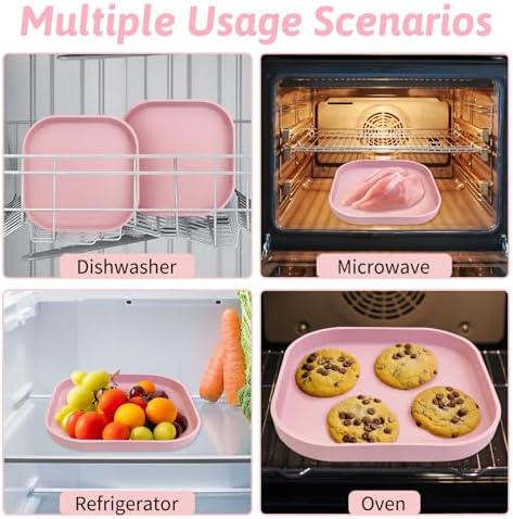 Fhiny 2PCS Silicone Cat Bowls Set 7.1 x 7.1 in Shallow Dog Dish Whisker Friendly Cat Food Plate for Dry & Wet Food Dishwasher Safe Non-Slip Pet Feeding Bowls for Kittens and Puppies (Pink)