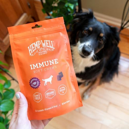 Hemp Well Immune - Allergy Support Dog Soft Chews - Long Lasting Relief for Seasonal Dog Allergies and Itching - Supports Healthy Skin and Immune System - Gut Health - Organic (30)
